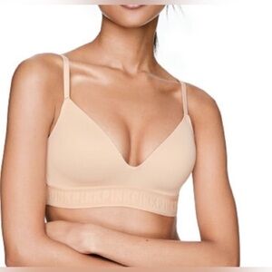 Victorias Secret PINK Wear Everywhere Wireless Lightly Lined bra 34DDD Nude